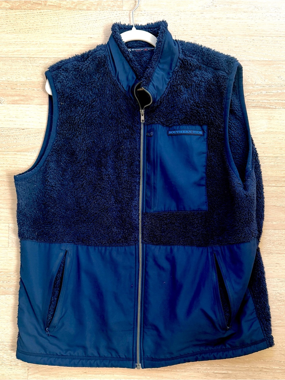 Southern Tide Navy Sherpa & Nylon Zip Vest
